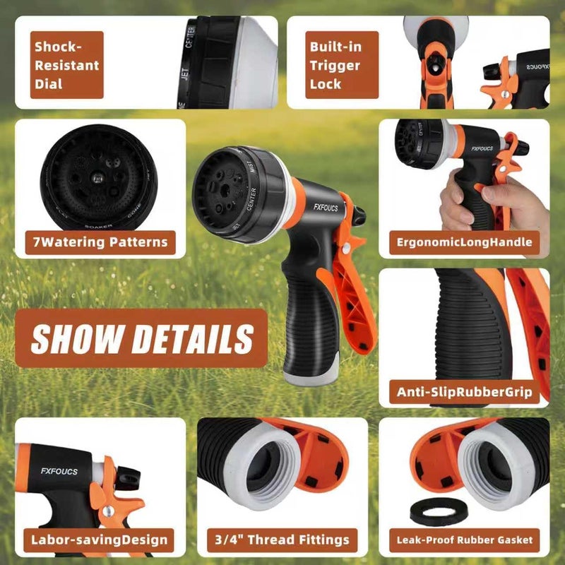 FXFOUCS Garden Hose Nozzle Sprayer– this high heavy-duty spray nozzle offer 8 watering patterns for watering plants, lawns & gardens, washing cars, household cleaning and showering pets. (Dark Orange) - Image 3
